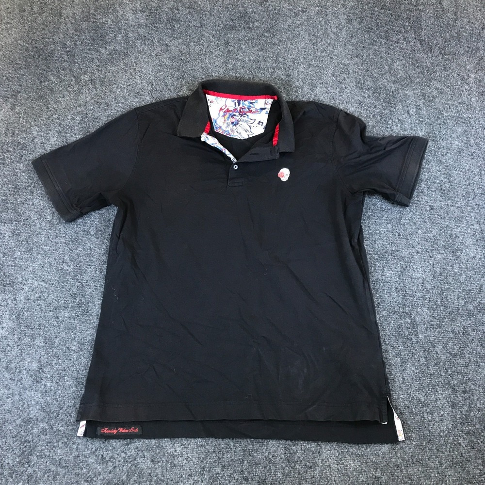 Robert Graham Polo Shirt Mens Large Black Skulls Graphic Cotton Classic Fit